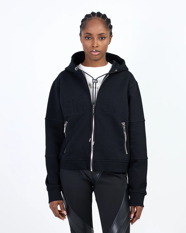 SWEAT À CAPUCHE ZIPPÉ EN RELIEF NOIR